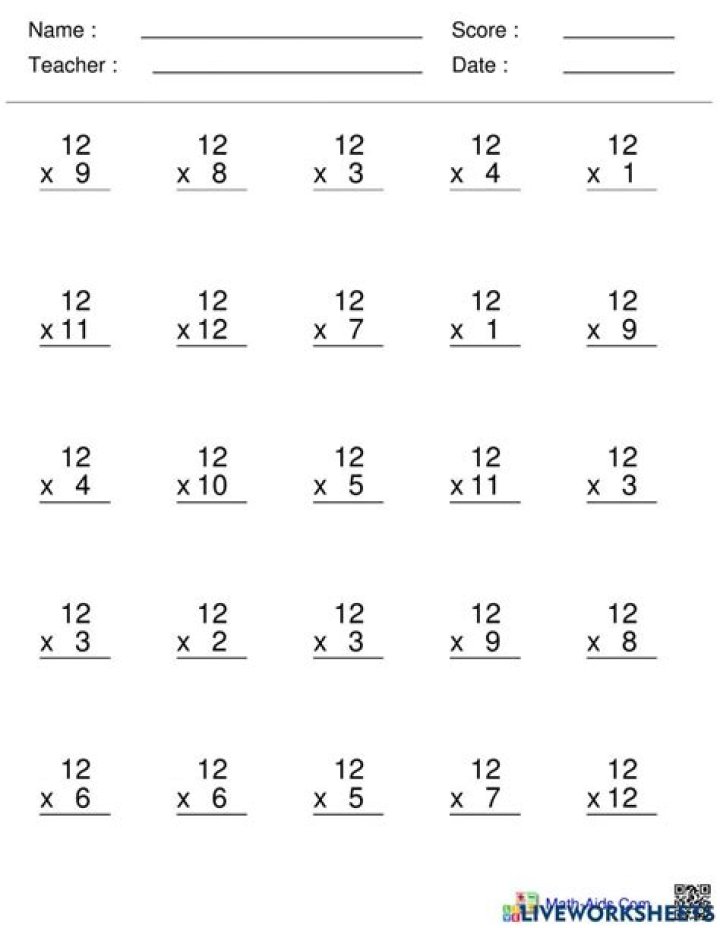 Free 0 to 12 Multiplication Worksheets PDF – Instant Download