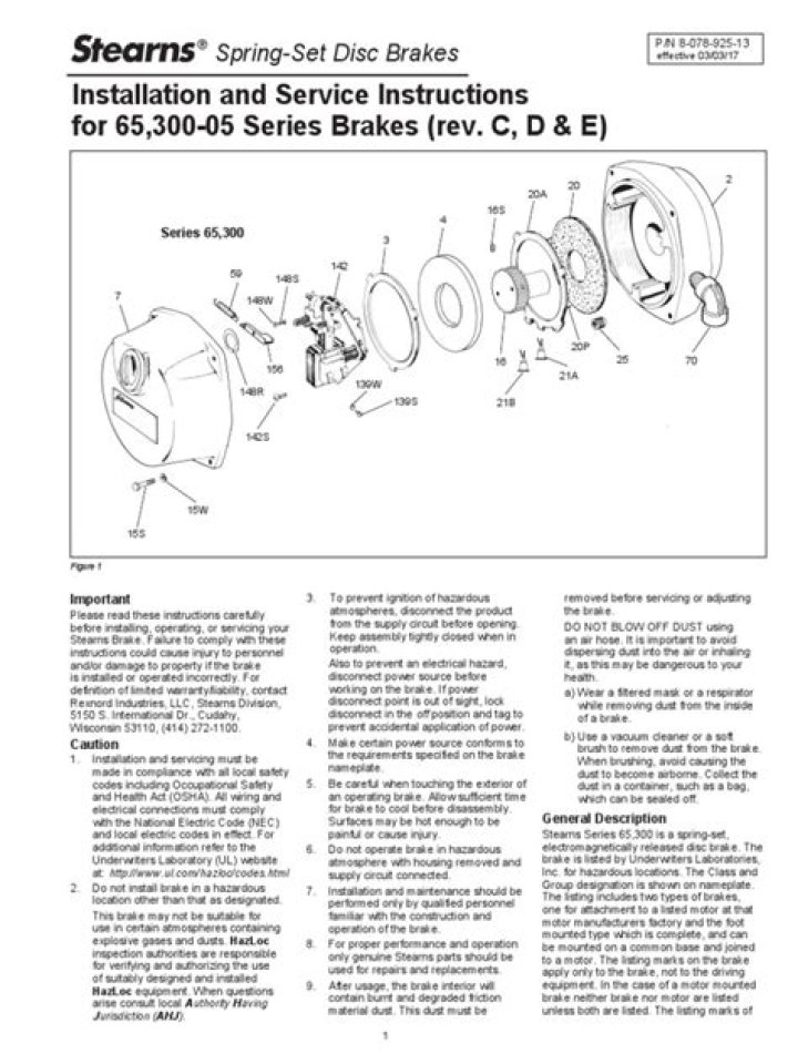 1-055-541-00-PF Stearns Brake Parts PDF List - Official Repair Guide