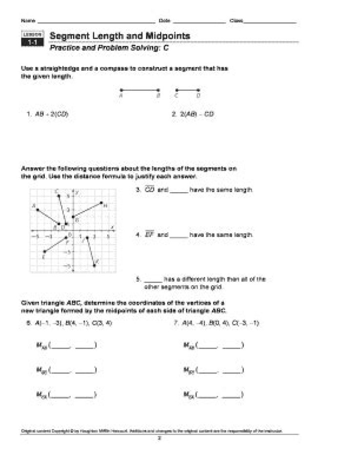 1.1 Segment Length & Midpoints Answer Key PDF: Quick Study Guide