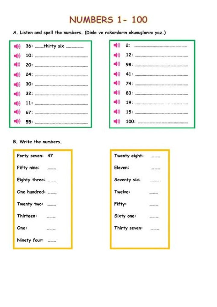 Free 1-100 Numbers Worksheet PDF for Kids & Students