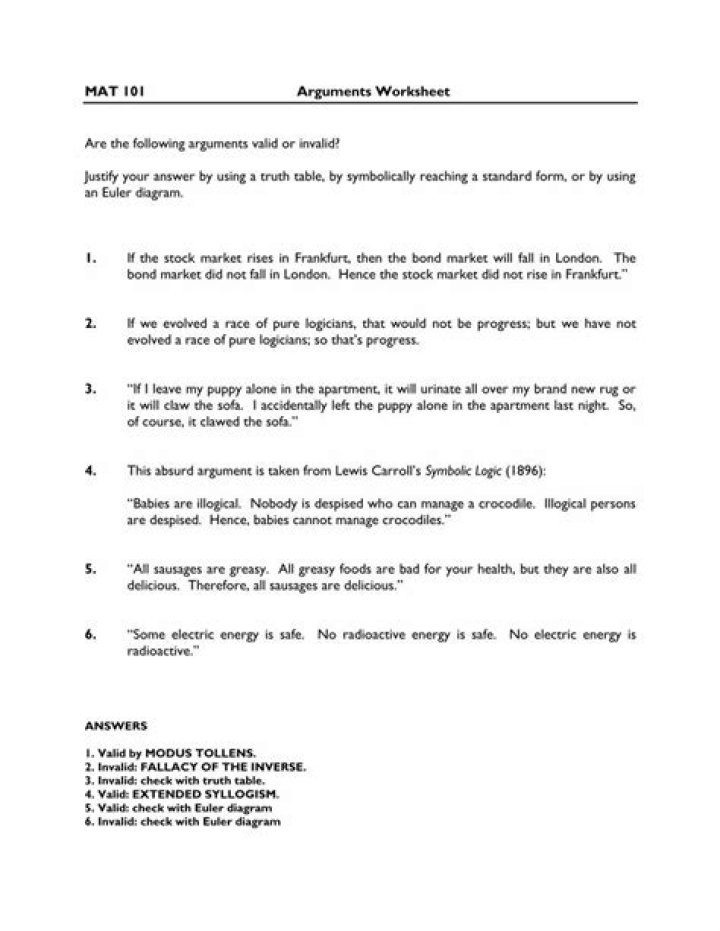 1.2.a Detecting Arguments Worksheet Answer Key Logic PDF