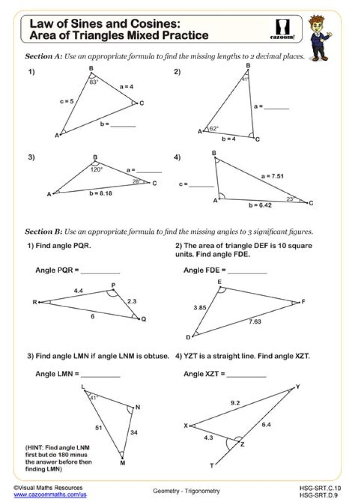 1 2 AB Sin C Worksheet PDF – Free Printable Math Practice