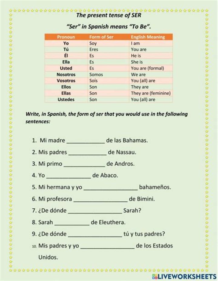 1.3 Present Tense of SER Worksheet Answer Key PDF Download
