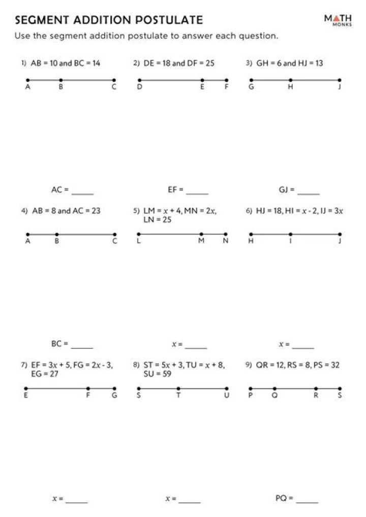 1.3 Segment Addition Postulate Worksheet PDF for Practice