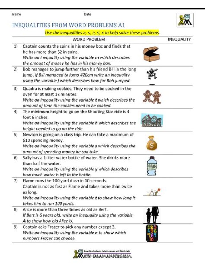 1.4 Solving Inequalities Word Problem Worksheet Answer Key PDF with Solutions