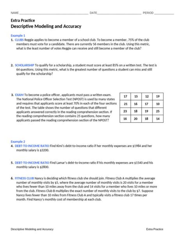 1–5 Descriptive Modeling & Accuracy Worksheet PDF: Perfect for Data Analysis Training