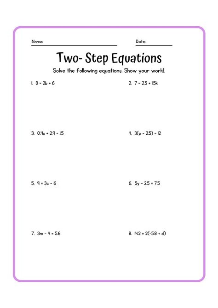 Free 1 & 2 Step Equations Worksheet PDF – Instant Download