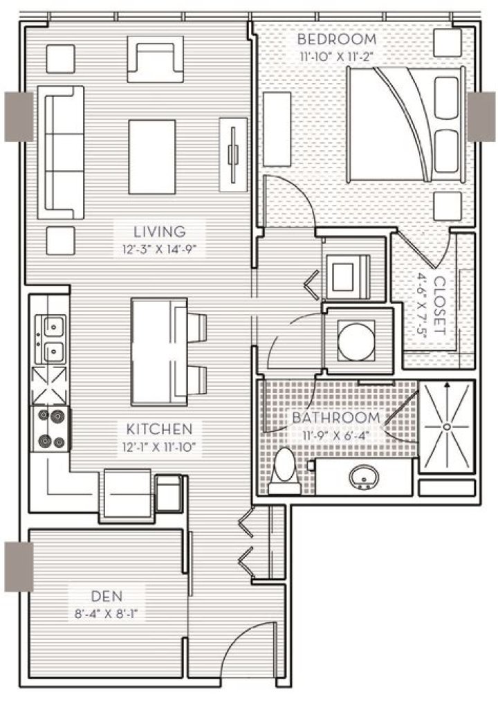 1 Bedroom Apartment Floor Plans with Dimensions PDF Download