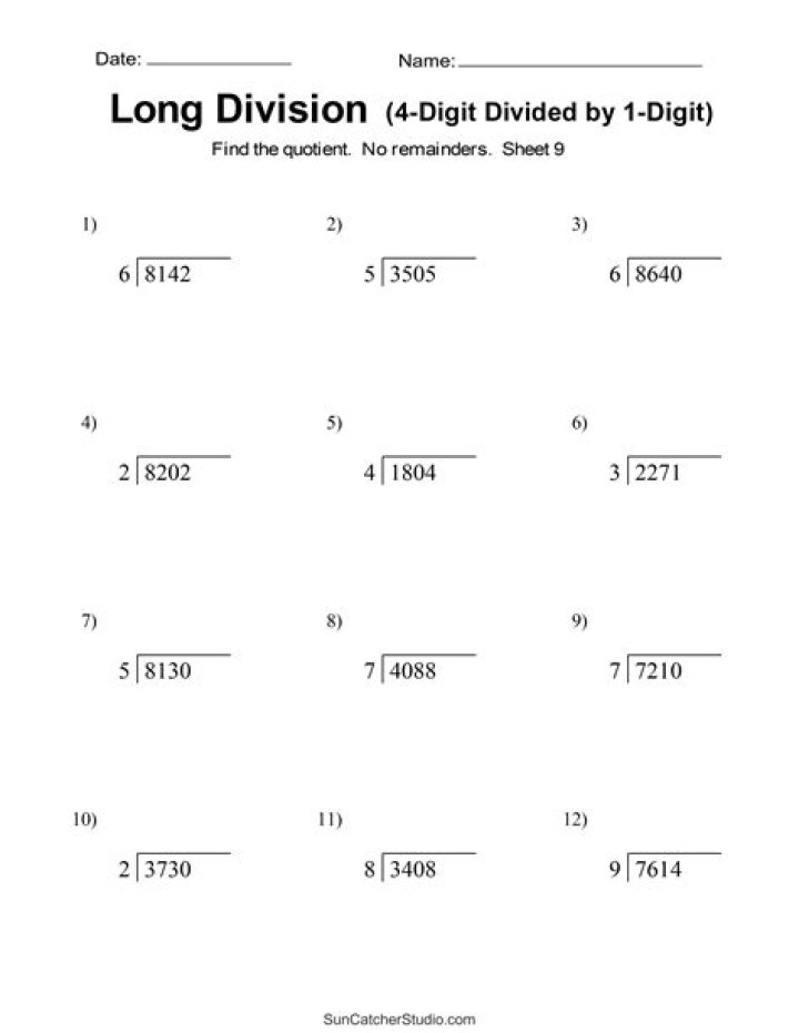 1 Digit by 1 Digit Division Worksheets PDF for Instant Download