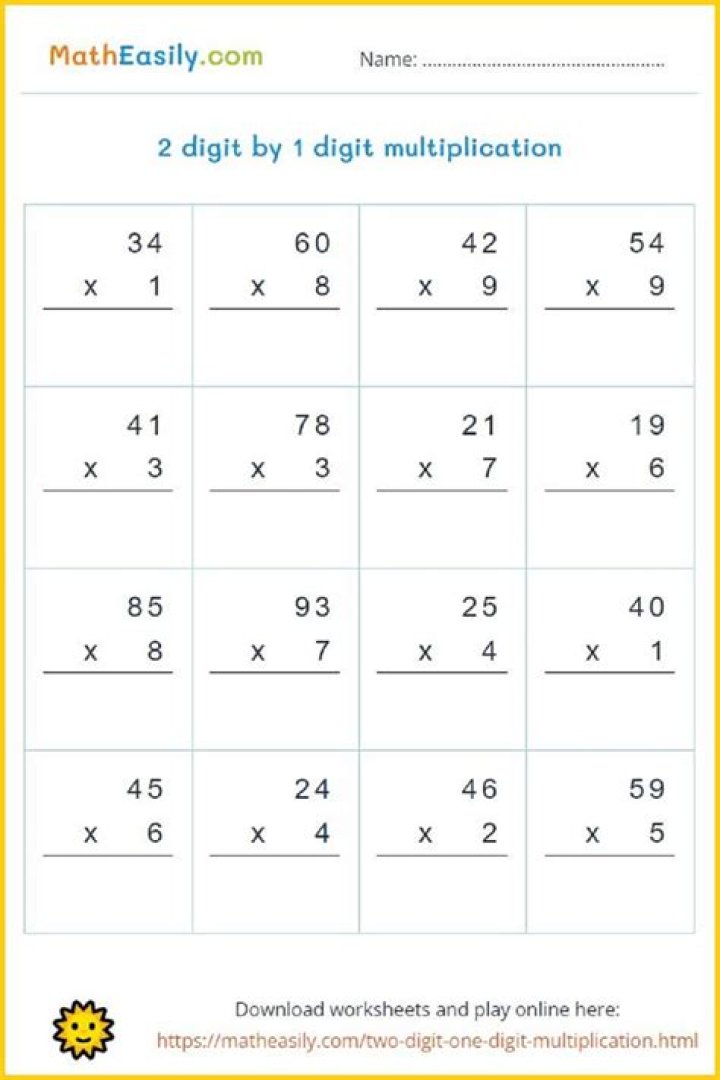 1 Digit by 1 Digit Multiplication Worksheets PDF for Instant Math Practice