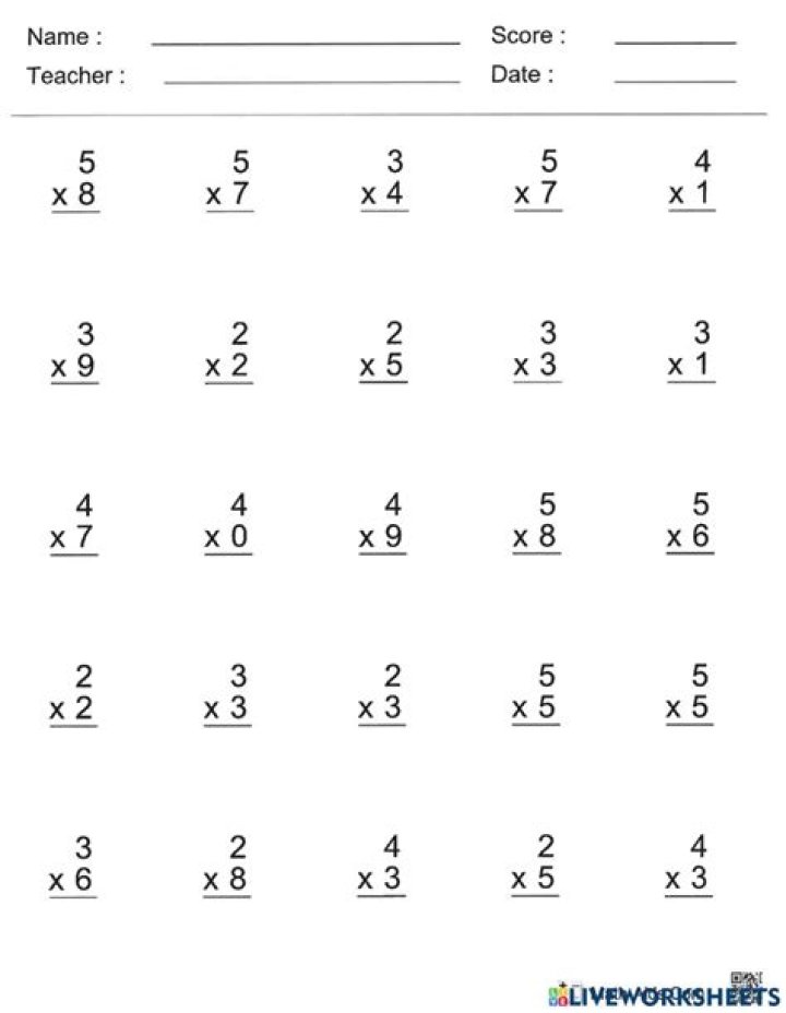 1 Digit Multiplication Worksheets PDF for Instant Download