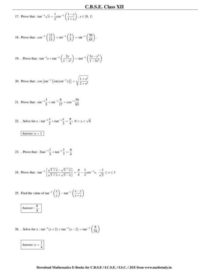 1 Mark Maths Class 12 PDF Questions & Answers