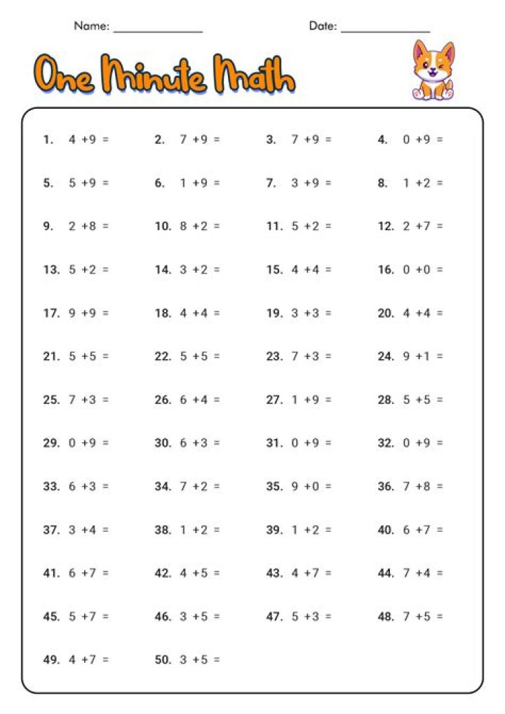 1 Minute Math Worksheets PDF: Quick Daily Practice for Students