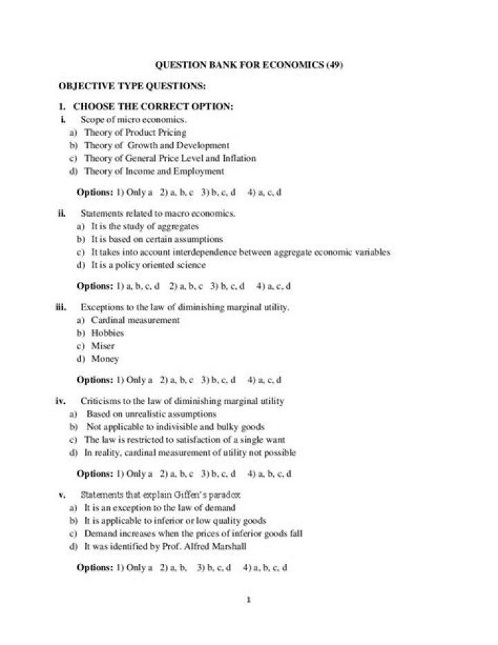 1 PUC Economics Question Bank with Answers PDF – Complete Study Guide