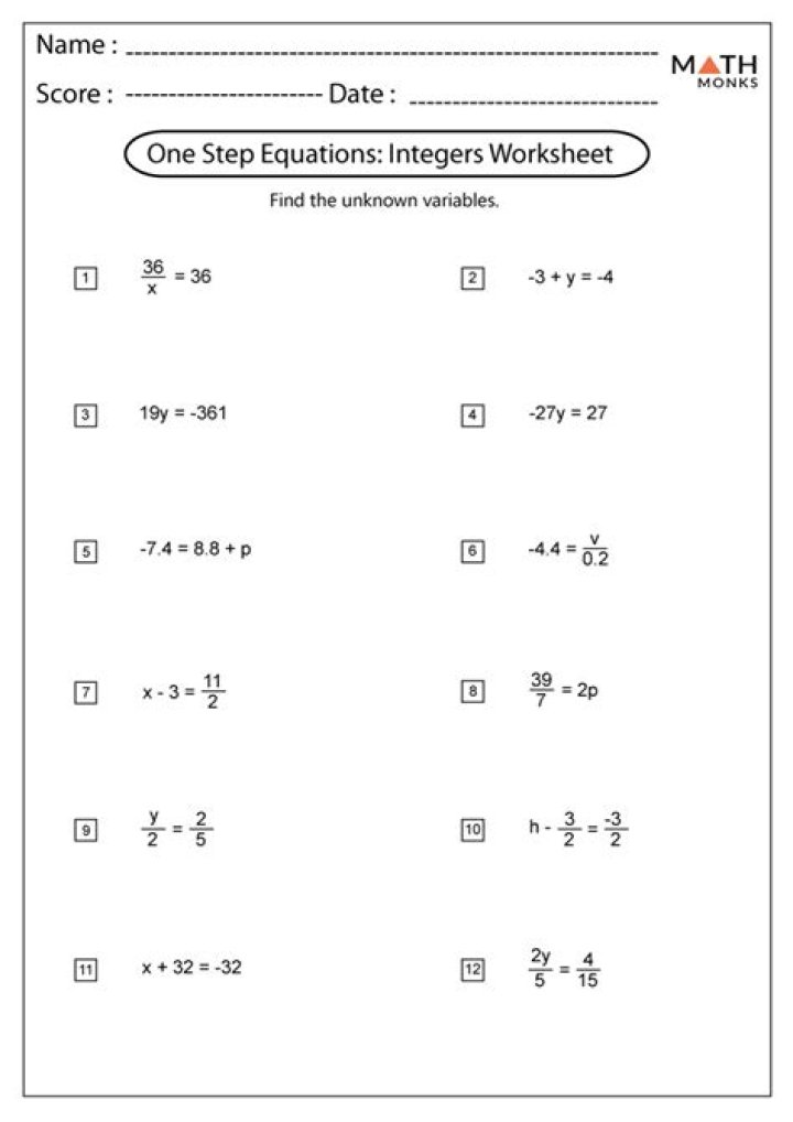 Solve 1 Step Equations: Instant Test PDF Download