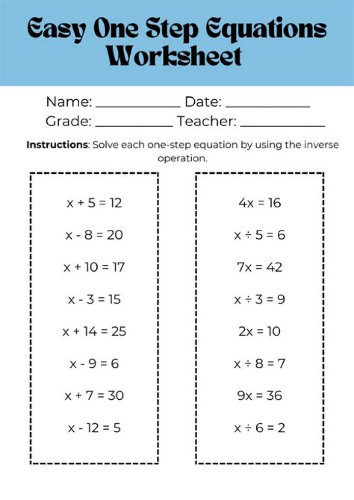 1 Step Equations Worksheets PDF – Instant Practice for Algebra Success