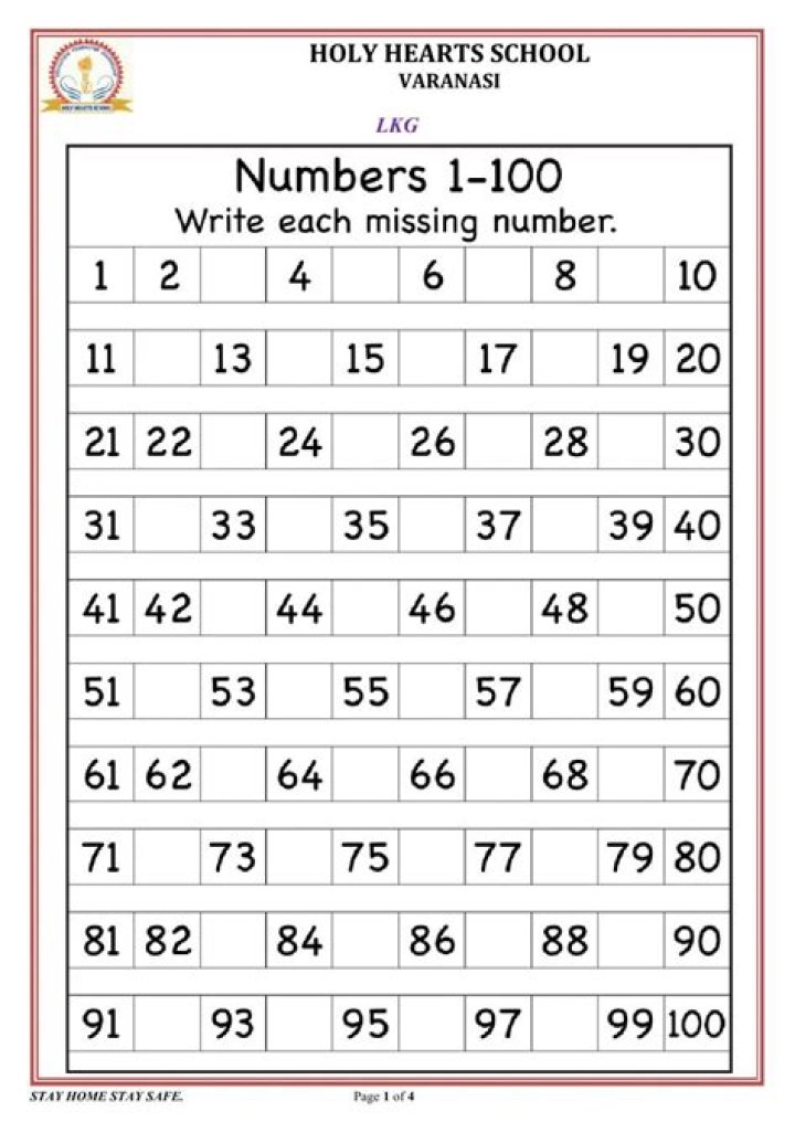 Free 1 to 100 Worksheet PDF Download for Math Practice