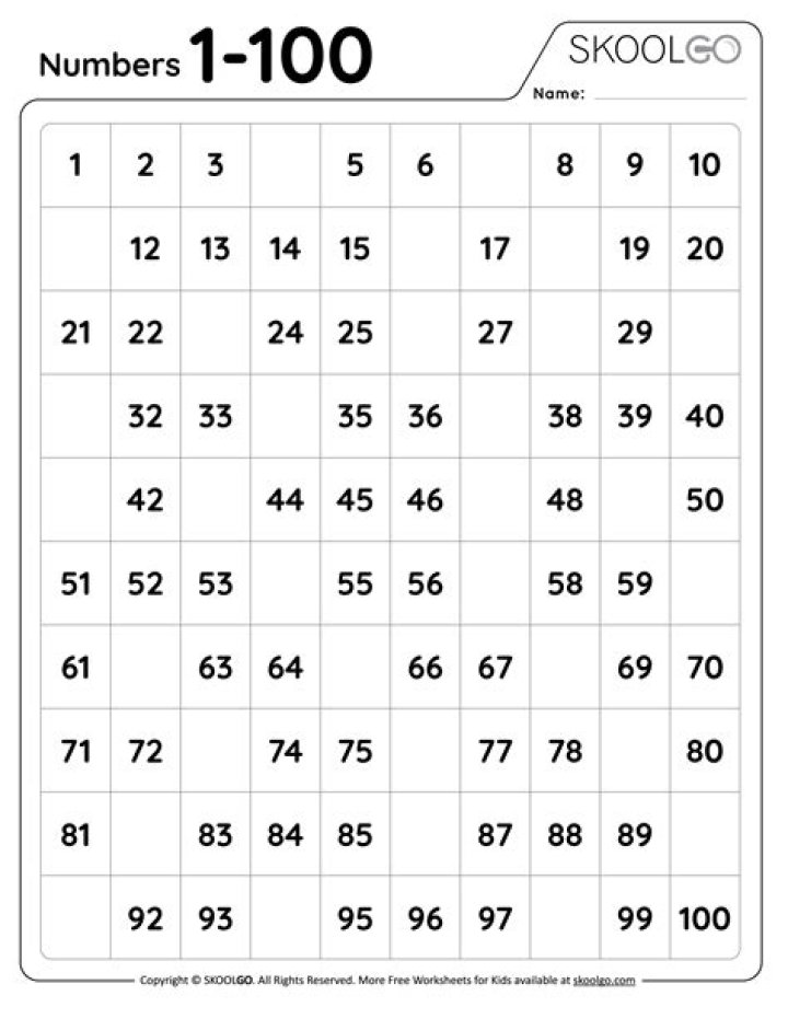 Free 1 to 100 Worksheet PDF for Math Practice