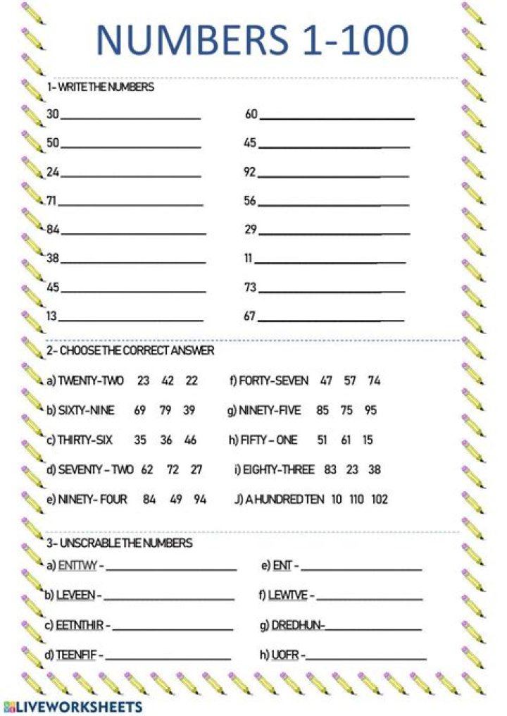 Free 1 to 100 Worksheets PDF Download