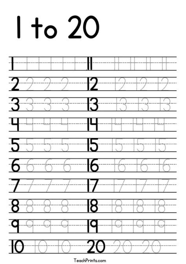 1 to 20 Tracing Worksheet PDF – Free Downloadable Practice Sheets