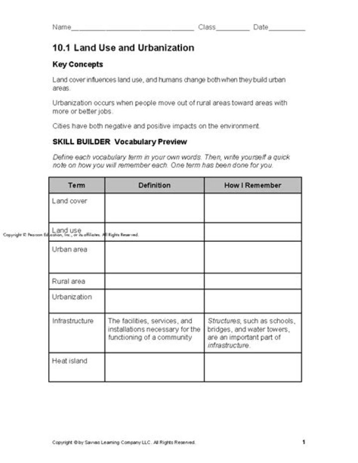 10.1 Land Use and Urbanization Worksheet Answer Key PDF – Practice & Answers