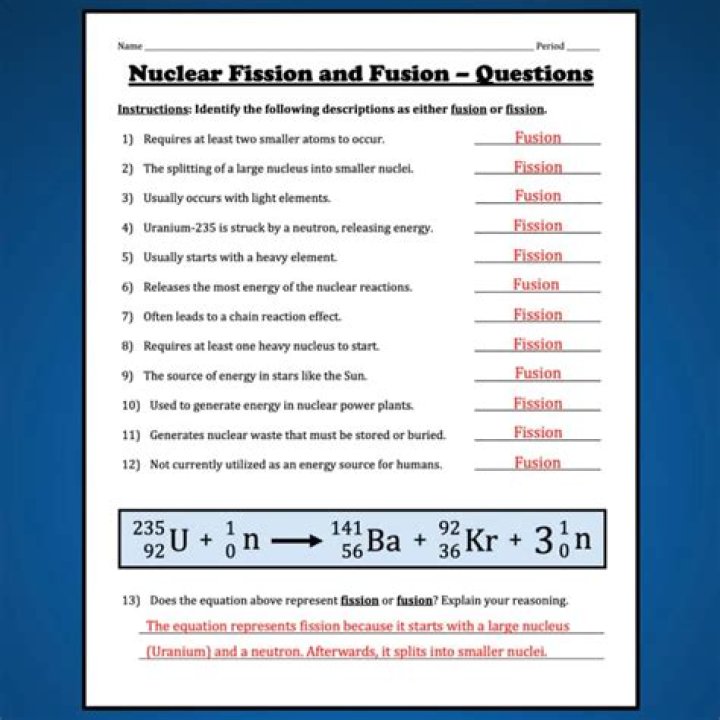 10.4 Fission & Fusion Worksheet PDF – Study Guide & Exercises