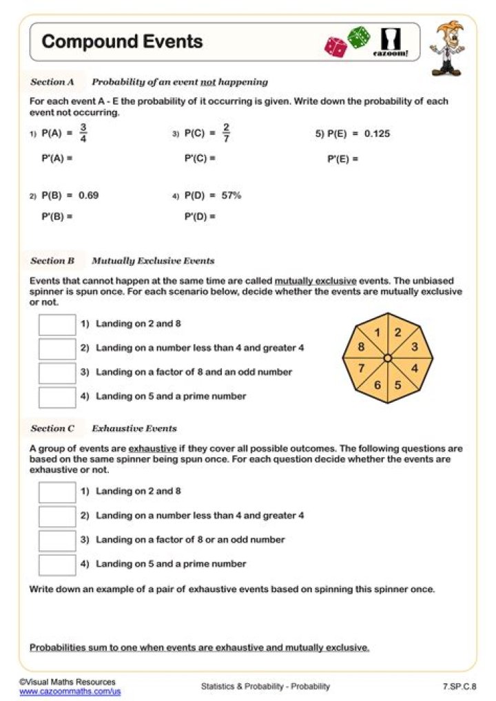 10.7 Probability of Compound Events Worksheet with Answers PDF