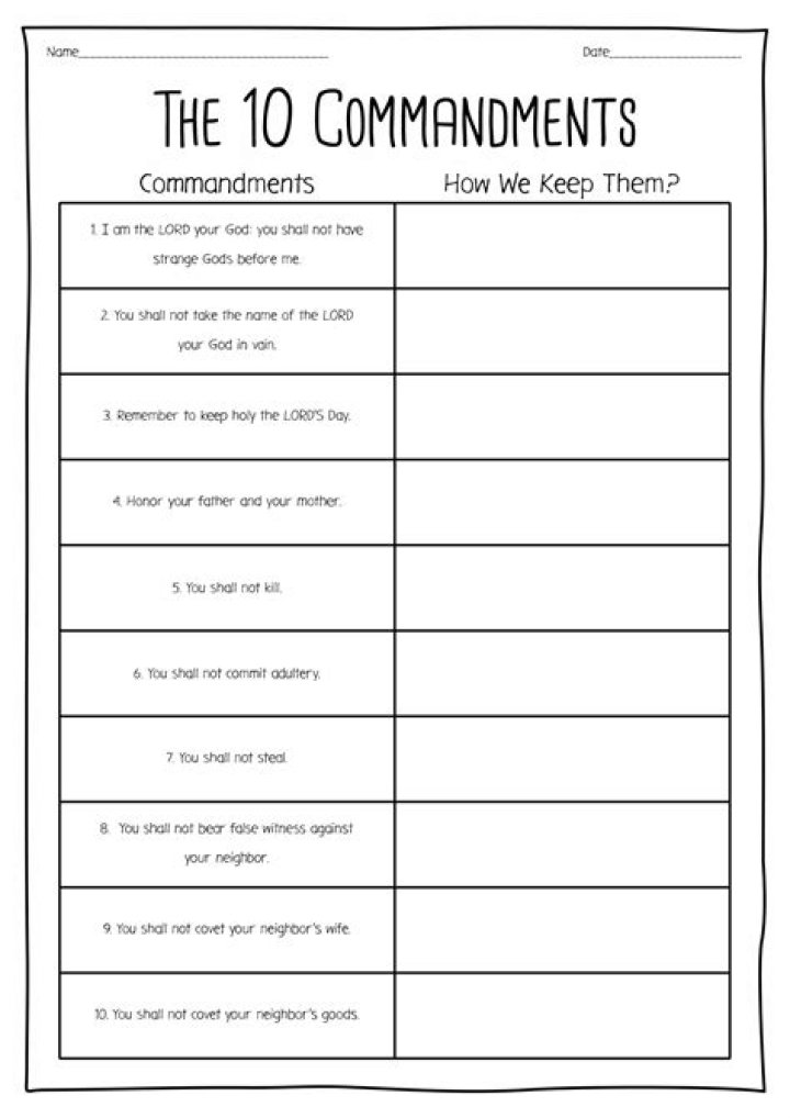 Free 10 Commandments Worksheet PDF for Study & Devotion