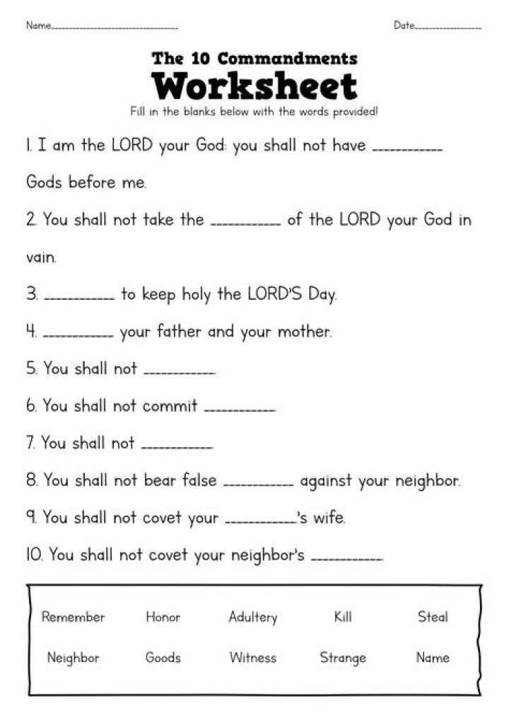 Free 10 Commandments Worksheets PDF for Kids & Teachers
