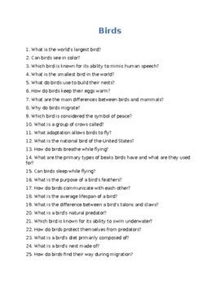 10 Questions About Birds with Answers – PDF Guide