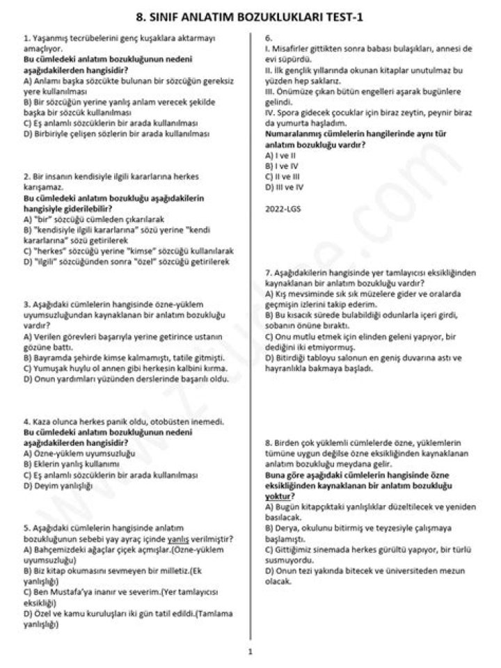 10 Sınıf Anlatım Bozuklukları Test PDF: Vakti Bozukluğunu Çöz
