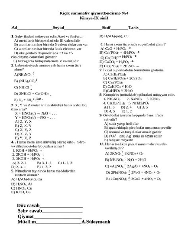 10. Sinif Kimya Kütlenin Korunumu Kanunu Test PDF – Yönetmelik ve İpuçları