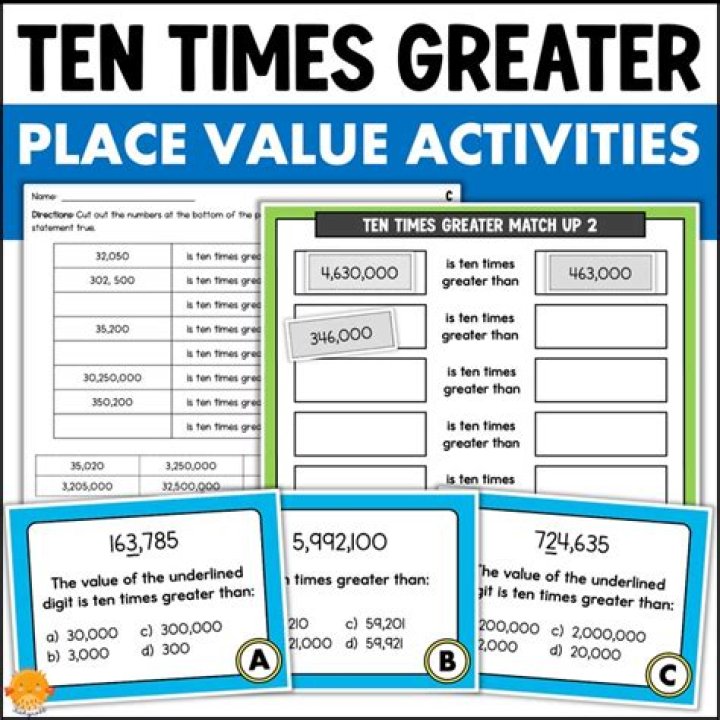 10 Times Greater Place Value Worksheets PDF for Math Mastery