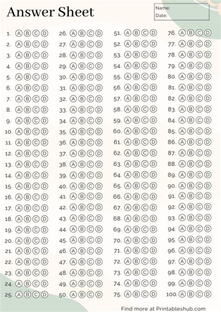 Download 100 Answer Sheet PDF for Instant Exam Scoring