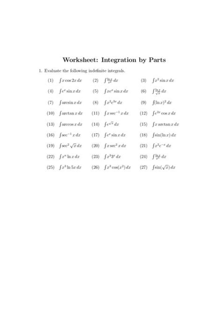 100 Integration by Parts Questions with Solutions PDF – Master Math Fast