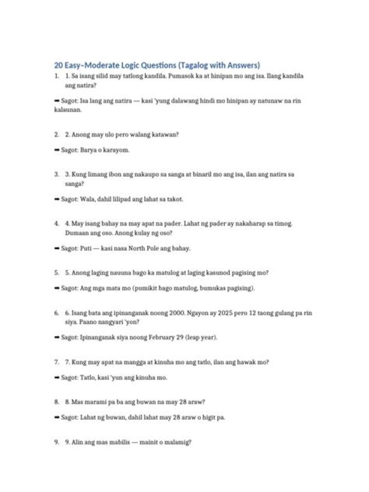 100 Logic Questions with Answer Tagalog PDF – Learn & Practice