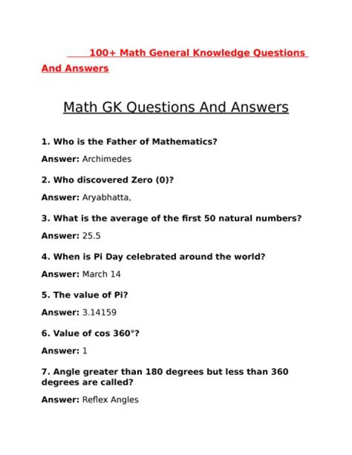 Free Download: 100 Maths Questions and Answers PDF for Instant Practice
