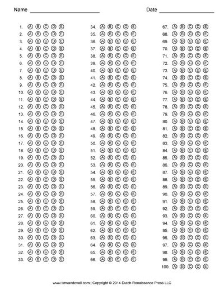 100 Question Bubble Answer Sheet PDF for Quick Grading