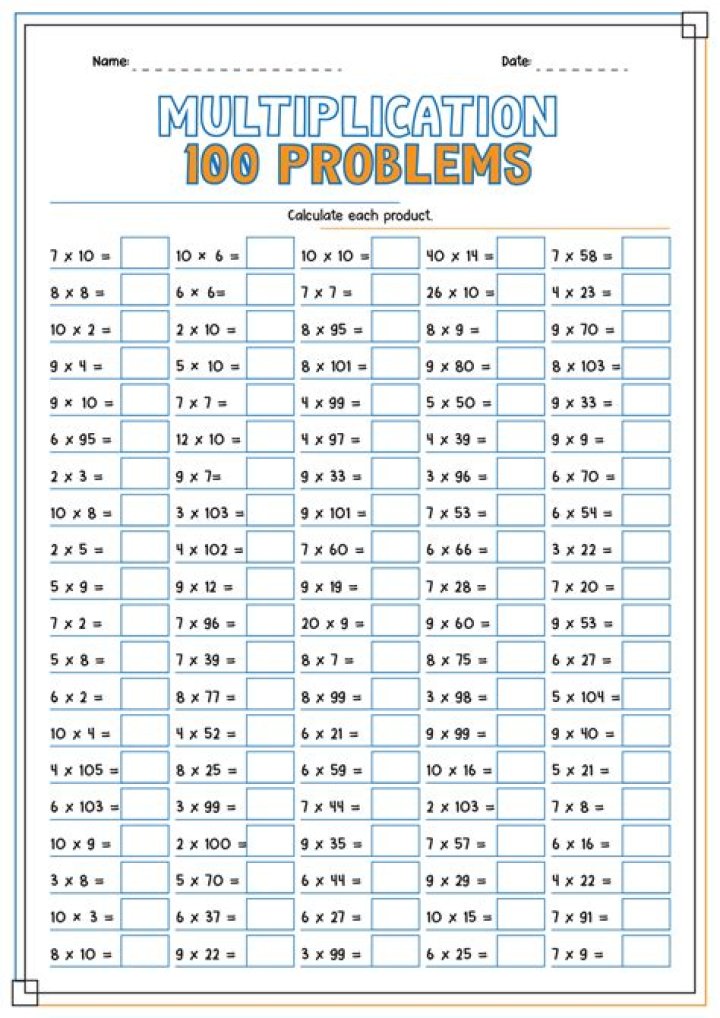 100 Question Multiplication Test PDF for Instant Math Practice