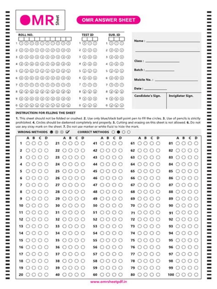 100 Essential OMR Sheet Questions PDF – Download Now