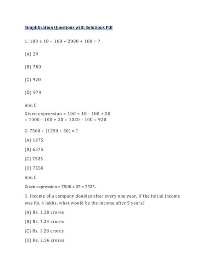 100 Simplification Questions PDF Bankersadda – Quick Banking Clarity