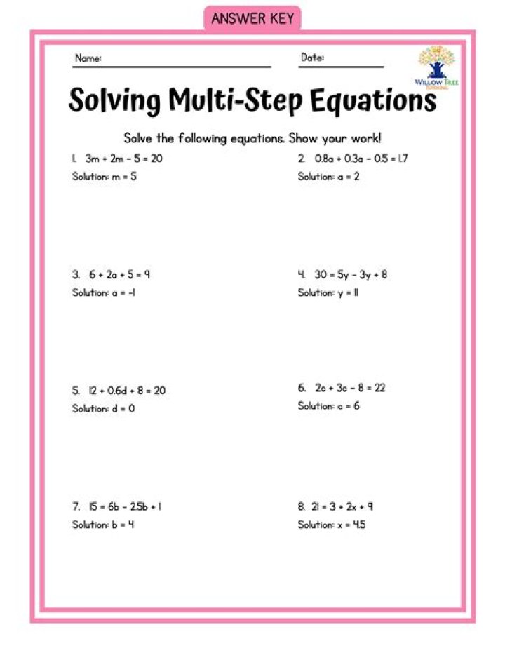 100 Solving Multi-Step Equations Worksheet PDF for Homework & Practice