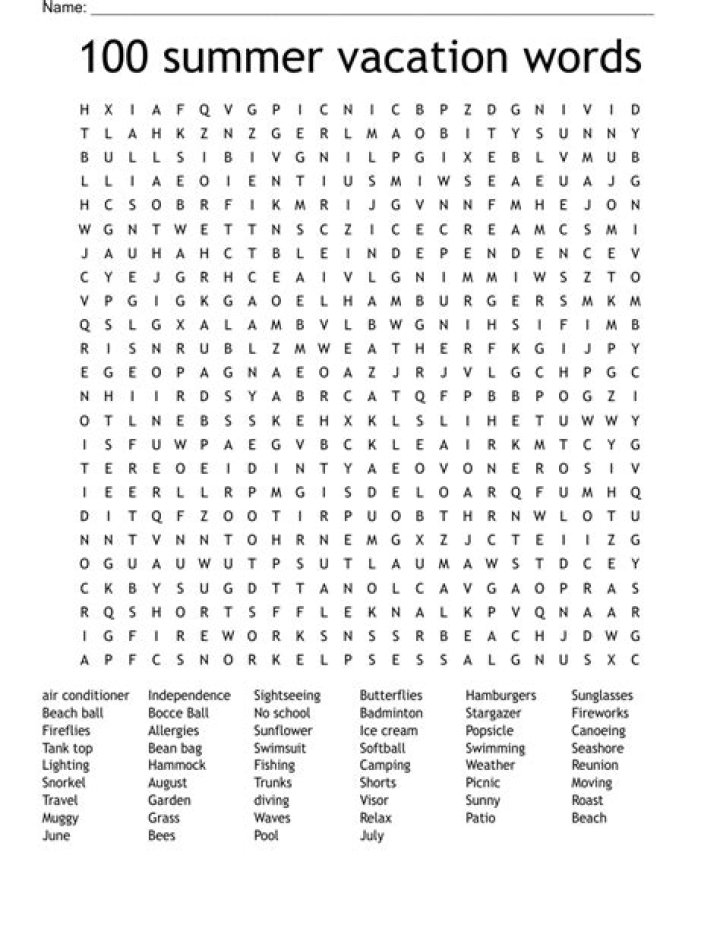 100 Summer Vacation Words Answer Key PDF Free – Download Now