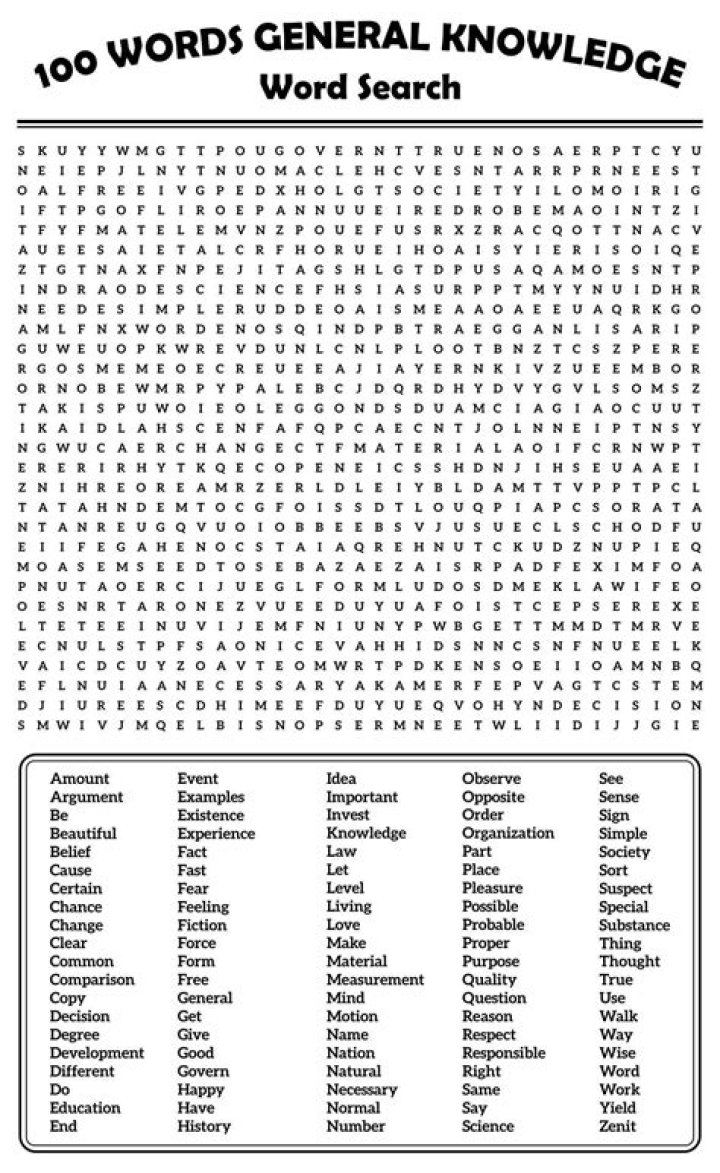 100 Words General Knowledge Word Search with Answers PDF