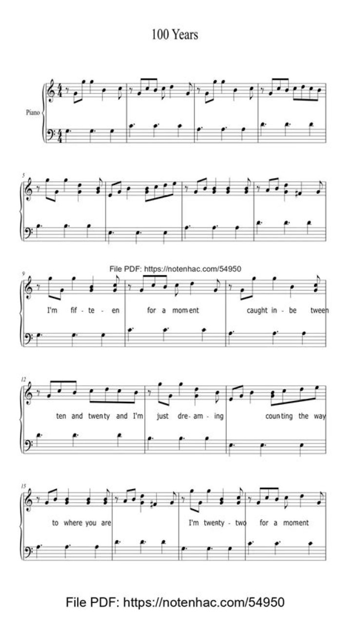 Free 100 Years Piano Sheet Music PDF Download Now