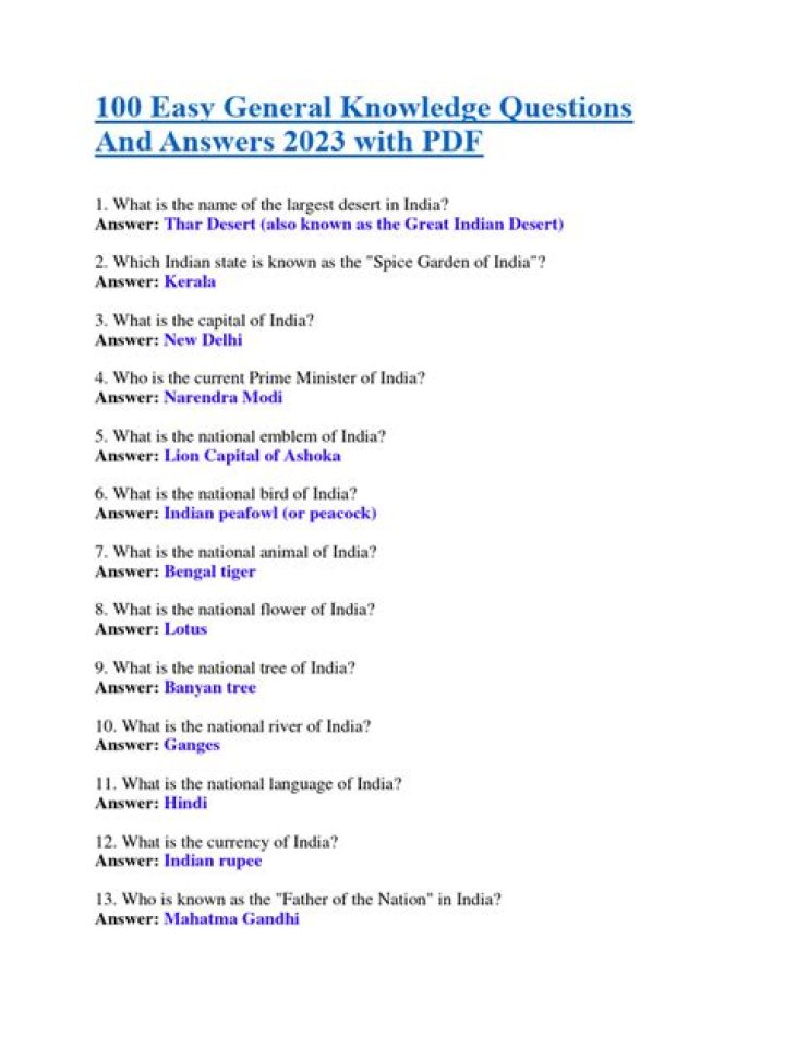 1000 Free General Knowledge Questions & Answers PDF Download