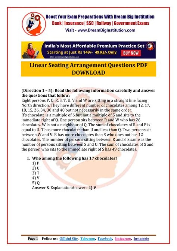 1000 Seating Arrangement Questions PDF: Expert Solutions & Answers