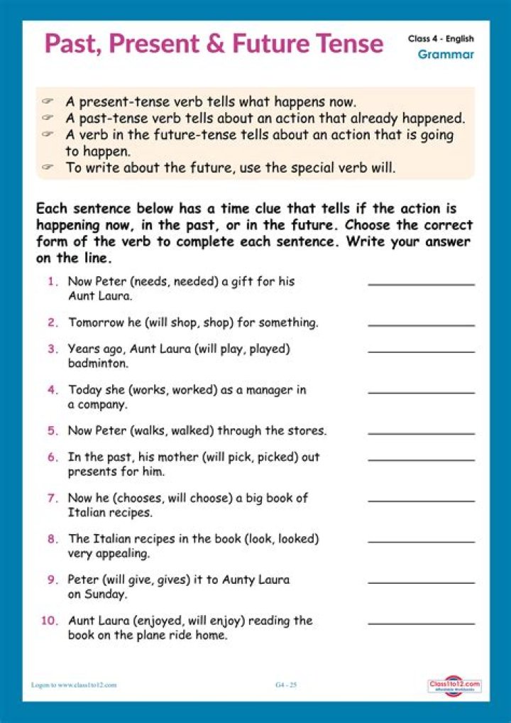 1000 Words Past Present Future Tense PDF with Answers: Instant Download