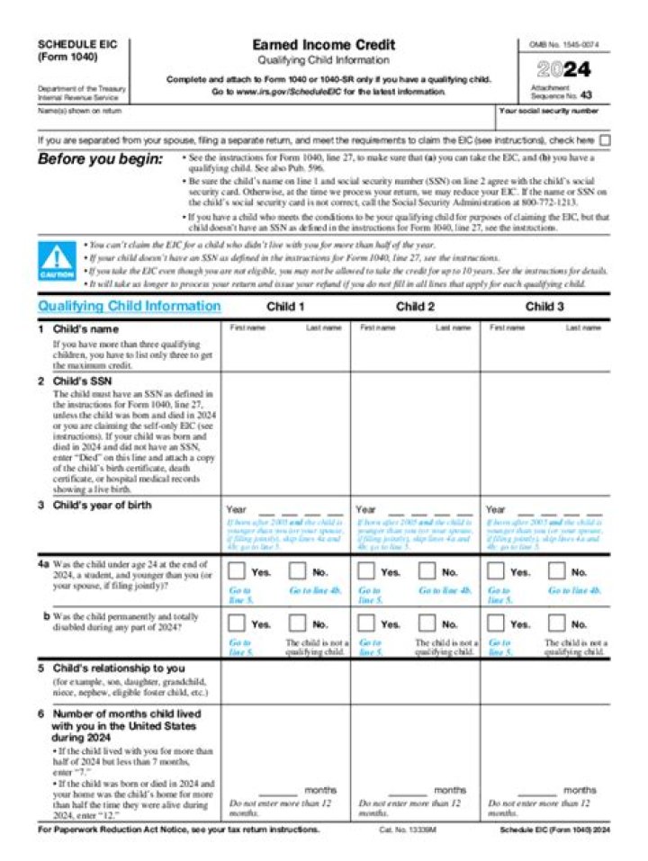 Earned Income Credit Worksheet PDF 2016 for 1040 Form
