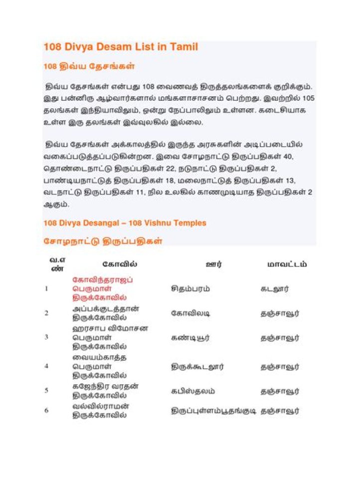 108 Divya Desam List in Tamil PDF Download – Complete Guide